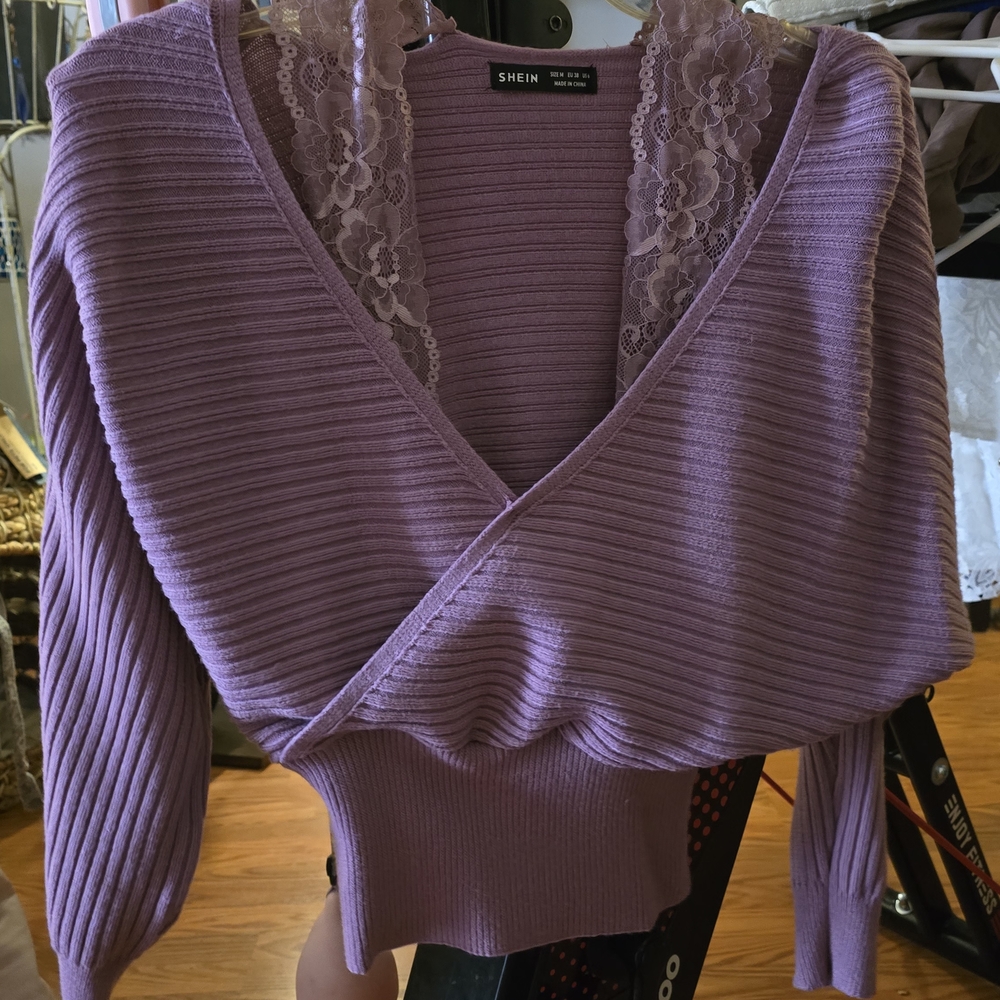 SHEIN NEW Women's Purple Sweater with Lace Detail